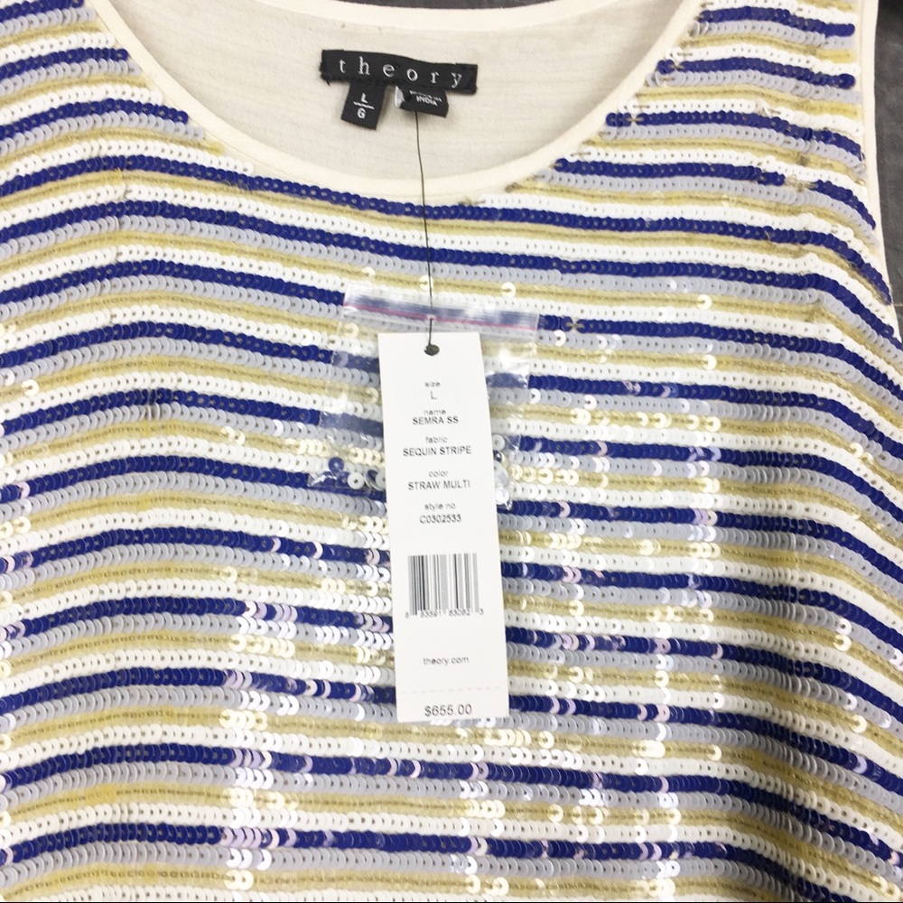 Theory Semra sequin striped silk overlay top NWT - Picture 5 of 8